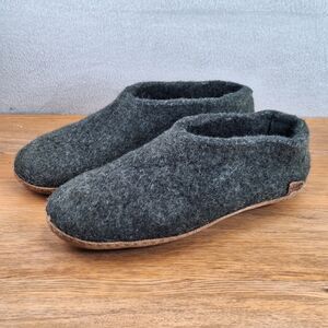 Glerups Women's 8.5 EU 39 Slip-On Wool Shoe Slippers Forest Green Leather Sole